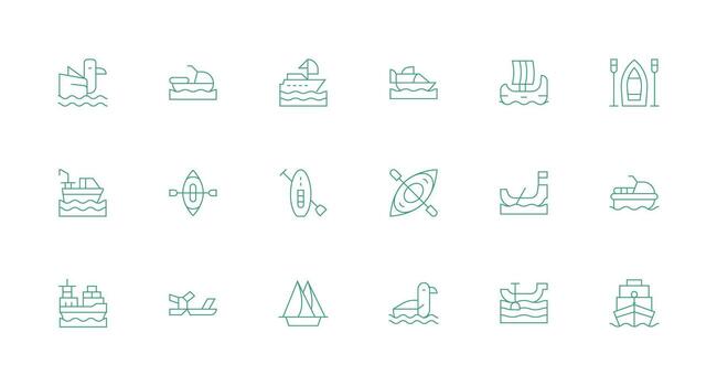 Watercraft Icon Set with 18 Minimal Line Graphics Icon Set for Projects vector