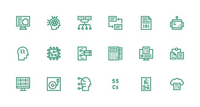 datos Procesando visual paquete conteniendo 18 fuerte carrera línea íconos estándar icono paquete vector