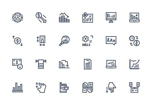 Decrease Icon Set with 24 Thick Line Line Graphics Clean Set for Layout Prototypes vector