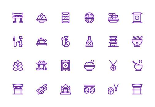 Oriental featuring 24 Icons in Thick Line Line Design Clean Icon Set Icon Pack for UI Projects vector