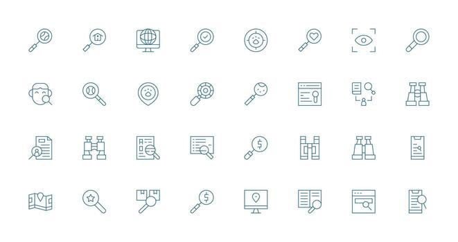 Search Design Icons featuring 32 in Thin Line Style High-Resolution Icons for Any Platform vector