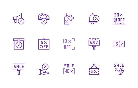 15 Regular Line Style Icons from Price Reduction Collection Icon Set for Web vector