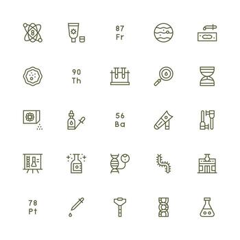 25 Medium Stroke Outline Icons for Science Graphics Well-Structured Icons for Creative Use vector