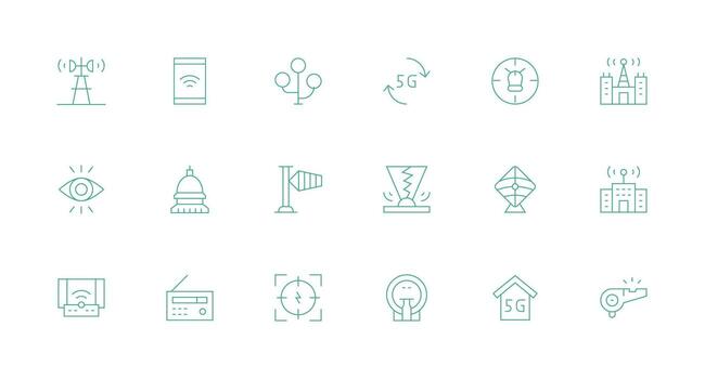Signal Set with 18 Minimal Line Icons Detailed Icon Collection for Design Systems vector
