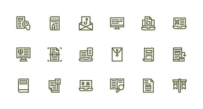 Digital Document Design Icons featuring 18 in Strong Stroke Line Style Versatile Icon Collection for Designers vector