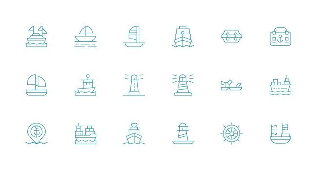 Harbor Icon Set with 18 Minimal Line Graphics Icon Collection Set vector