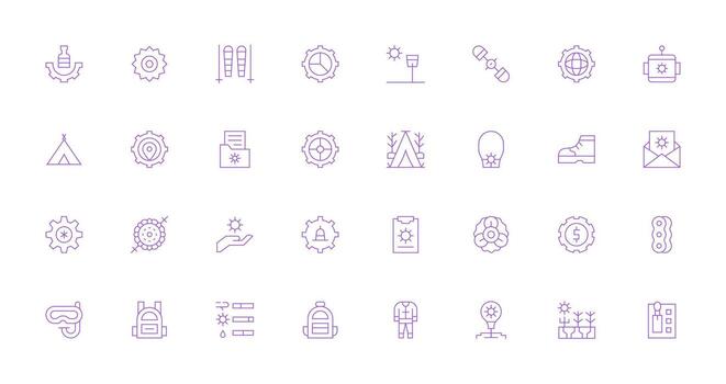 Delgado línea íconos desde engranaje conjunto con 32 vectores agudo íconos para presentaciones