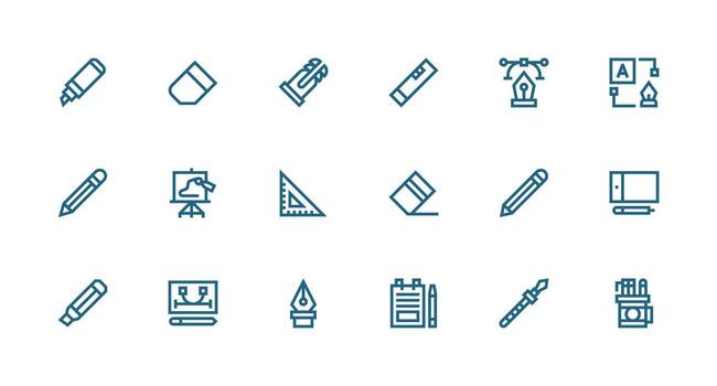 Drawing Tool Icon Set with 18 Strong Stroke Line Graphics All Device Compatible Icon Set vector