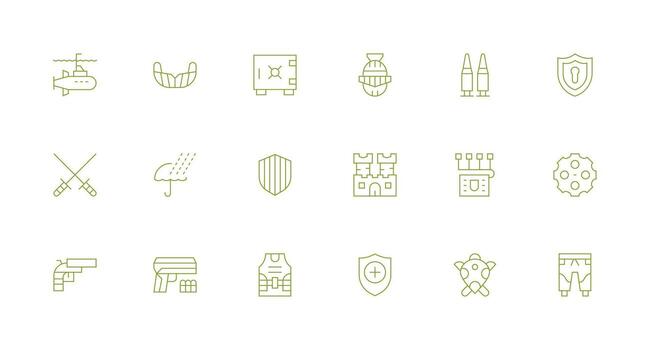 18 Icons for Defense in Minimal Line Format UI Icon Set vector