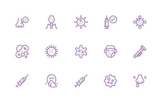 15 Icons for Flu in Regular Line Format Style Icon Set vector