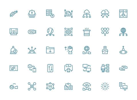 35 regular limpiar línea vectores para datos transferir tema píxel Perfecto íconos para moderno aplicaciones