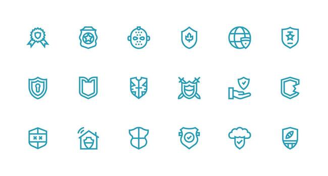 Shield Design Icons featuring 18 in Strong Stroke Line Style Style Icon Set vector