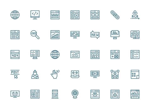 sitio web diseño íconos presentando 35 en regular limpiar línea estilo monitor icono paquete vector
