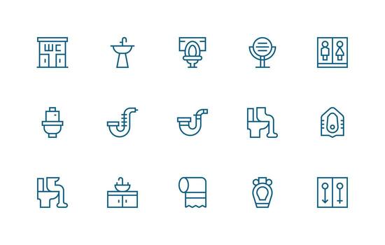 Toilet Icon Set with 15 Regular Line Graphics Interface Icon Collection vector