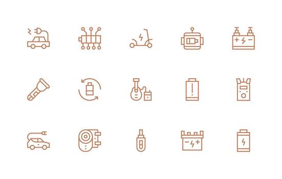 15 Regular Line Icons for Battery Graphics All-Purpose Icon Design Pack vector