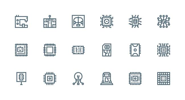 18 Strong Stroke Line Icons for Microchip Graphics Digital Product Icons for Fast Delivery vector
