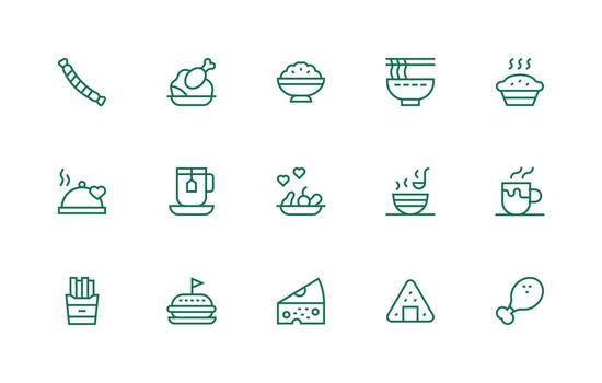 Comfort Food Icon Set with 15 Regular Line Graphics UI-Ready Icon Collection vector