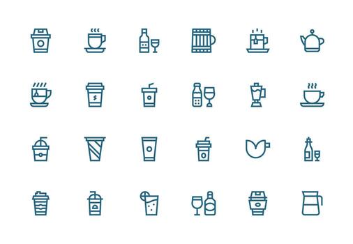 24 Thick Line Line Icons for Drinkware Graphics Sharp Icons for Presentations vector