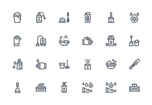Sanitation Visual Pack containing 24 Thick Line Line Icons UI and UX Focused Icon Collection vector