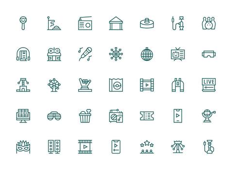 entretenimiento diseño íconos presentando 35 en regular limpiar línea estilo bien estructurado íconos para creativo utilizar vector