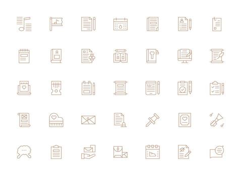 Nota incluso 35 ligero línea ilustraciones flexible icono sistema para web interfaces vector