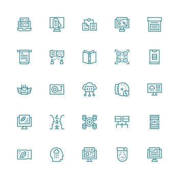 medio carrera contorno estilo información tecnología íconos con 25 vectores estilo icono conjunto