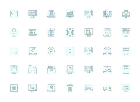 Computer Icon Collection with 35 Light Line Designs Web Icon Collection vector
