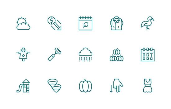 regular línea estilo otoño íconos con 15 vectores icono paquete para ui