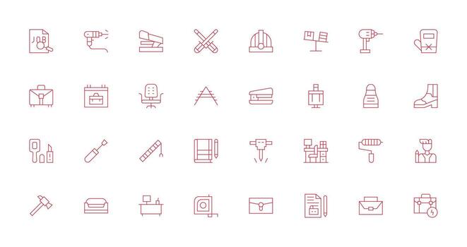 trabajo diseño íconos presentando 32 en Delgado línea estilo organizado paquete para proyecto bienes vector