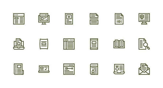 Digital Document Icon Set with 18 Strong Stroke Line Graphics Quick Access Icons for UI Development vector