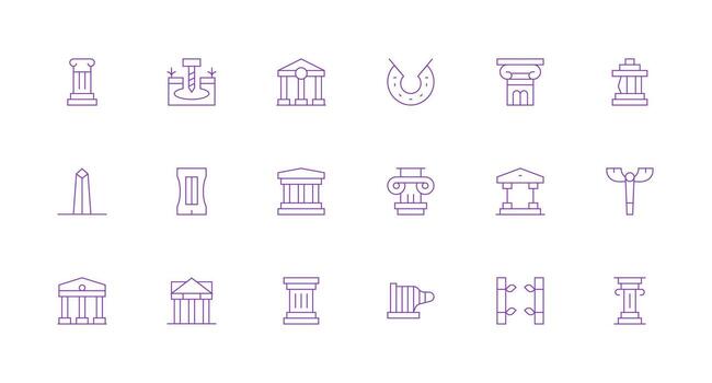 18 Icons for Pillar in Minimal Line Format Neat Icon Set vector