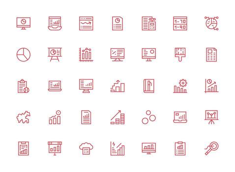 35 Regular Clean Line Style Icons from Statistics Collection Complete Icon Set for Mobile Apps vector
