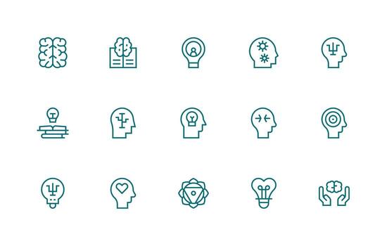 Mind Icon Collection with 15 Regular Line Designs Neatly Designed Icons for Web Platforms vector
