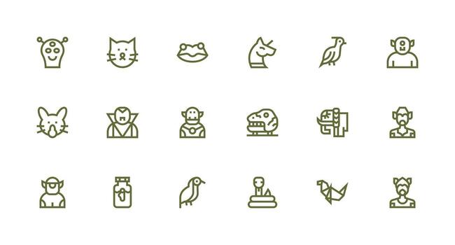 Creature Set with 18 Strong Stroke Line Icons Complete Icon Set for Mobile Apps vector