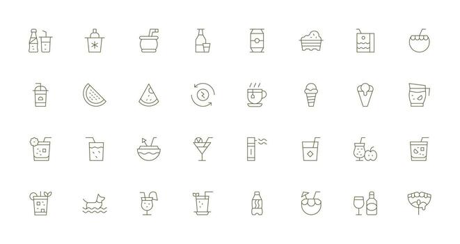 32 Icons for Refreshment in Thin Line Format Multi-Style Icons for Creative Projects vector