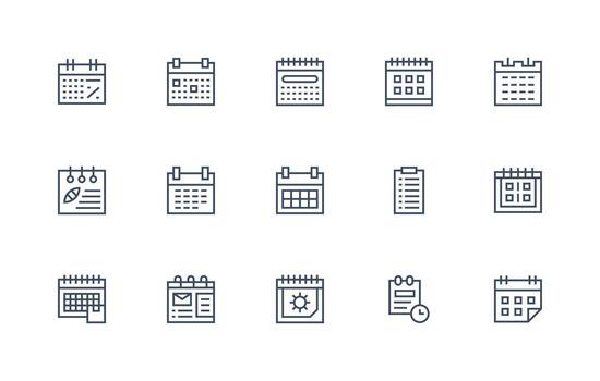 recordatorios diseño íconos presentando 15 en regular línea estilo moderno icono conjunto vector