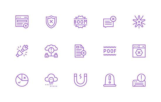 Failure Visual Pack containing 15 Regular Line Icons Responsive Icon Set for Flexible Layouts vector
