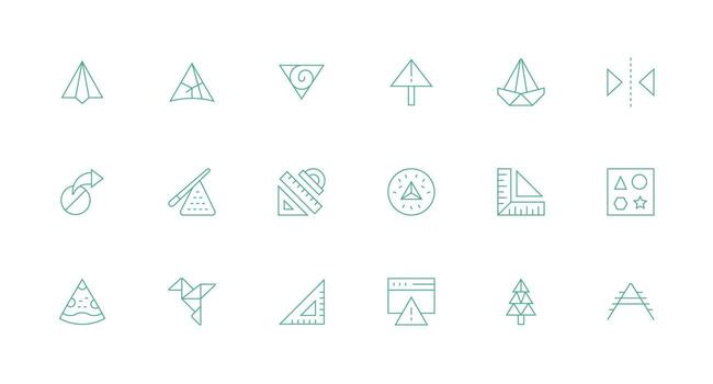 Triangle Design Icons featuring 18 in Minimal Line Style Clear and Concise Icon Set Collection vector