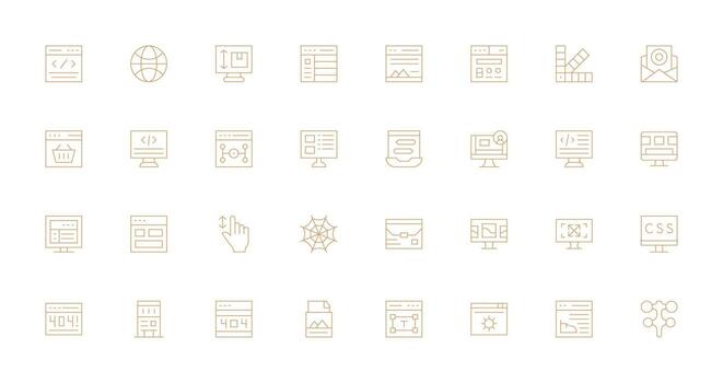 Web Design Visual Pack containing 32 Thin Line Icons Clean Icon Collection for Web Use vector