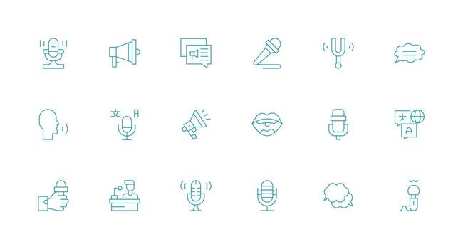 Speech Icon Set with 18 Minimal Line Graphics High-Quality Icon Pack vector