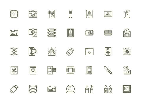 regular limpiar línea estilo memoria íconos con 35 vectores estándar icono paquete