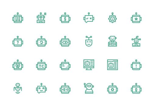 24 Robot Icons in Thick Line Line Aesthetic Clean Icon Set Icon Pack for UI Projects vector
