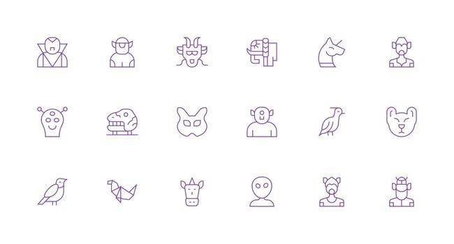 Creature Design Icons featuring 18 in Minimal Line Style UI-Ready Icon Collection vector