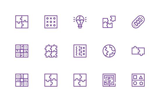 Puzzle featuring 15 Icons in Regular Line Design Clear and Concise Icon Set Collection vector