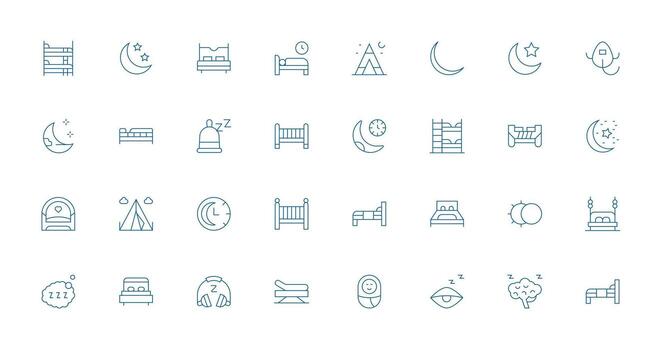 Sleep featuring 32 Icons in Thin Line Design Clean Icon Collection for Web Use vector
