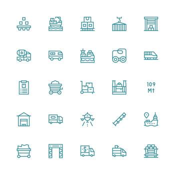 Freight Visual Pack containing 25 Medium Stroke Outline Icons Fully Editable Icon Set for Web vector