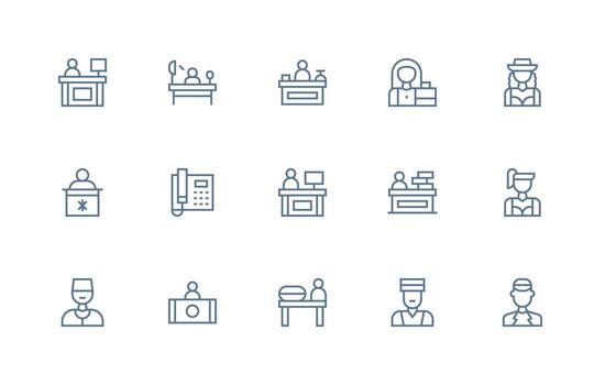15 Regular Line Vectors for Receptionist Theme Simple Icons for Interface and Wireframes