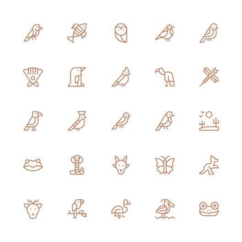 Medium Stroke Outline Style Fauna Icons with 25 Vectors Full Icon Library for UI Designers