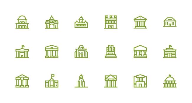 Courthouse Icon Set with 18 Strong Stroke Line Graphics Icon Set for Projects vector