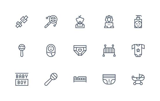 infantil visual paquete conteniendo 15 regular línea íconos equilibrado icono conjunto para funcional diseño vector